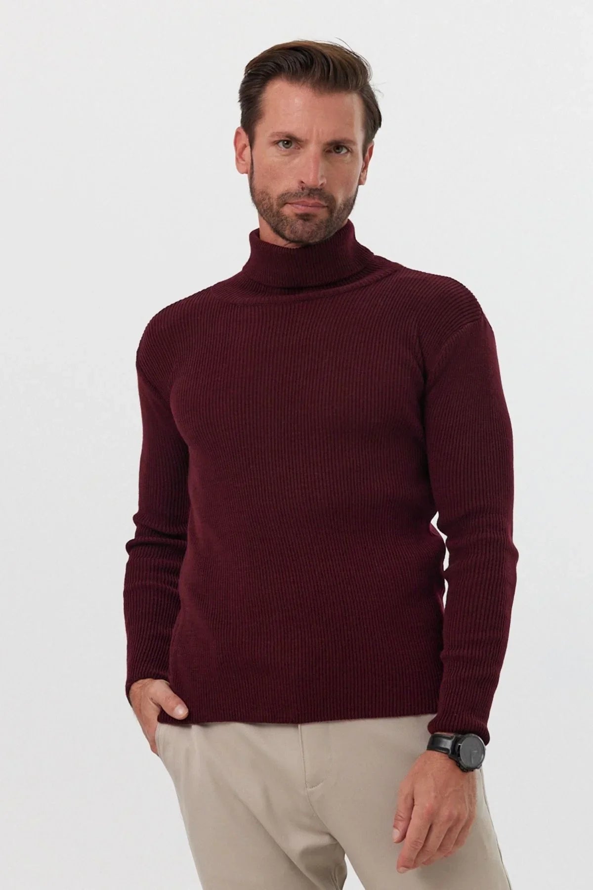 Erkek Balıkçı Yaka Slim Fit Fitilli Triko Kazak - Livio Ferri