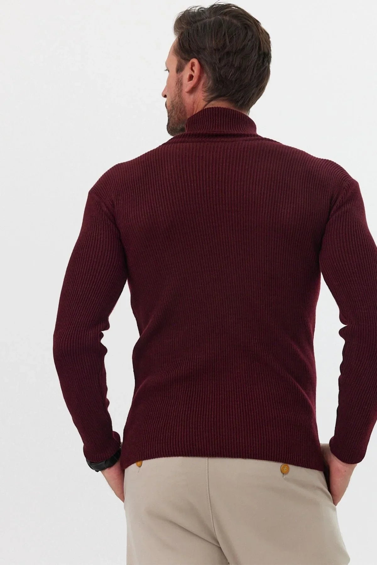 Erkek Balıkçı Yaka Slim Fit Fitilli Triko Kazak - Livio Ferri