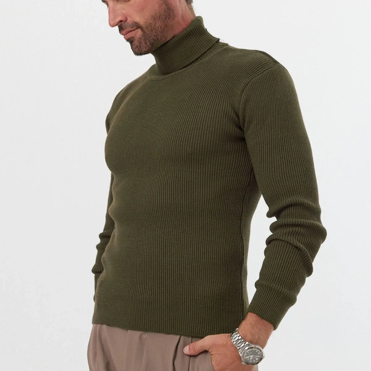 Erkek Balıkçı Yaka Slim Fit Fitilli Triko Kazak