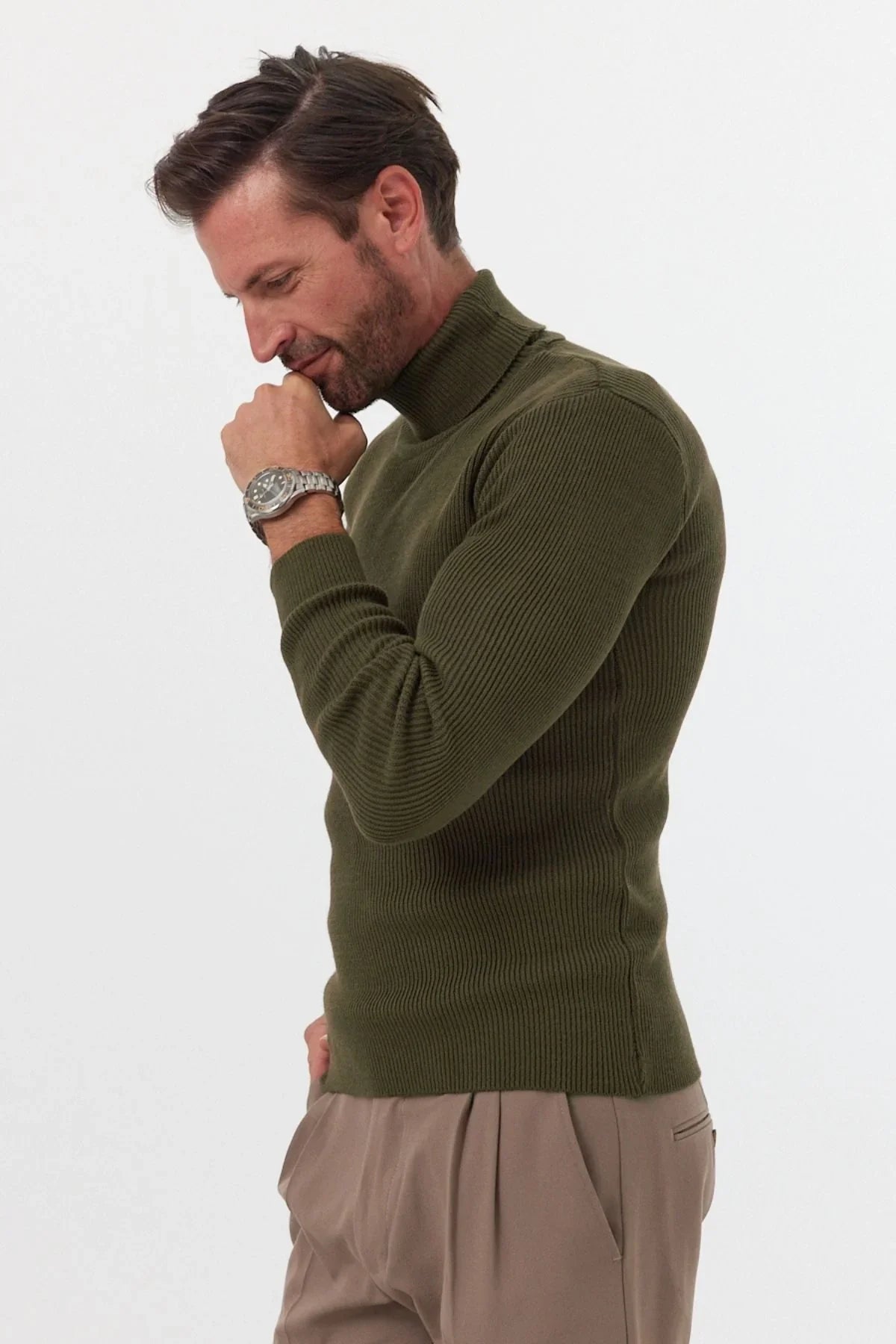 Erkek Balıkçı Yaka Slim Fit Fitilli Triko Kazak - Livio Ferri