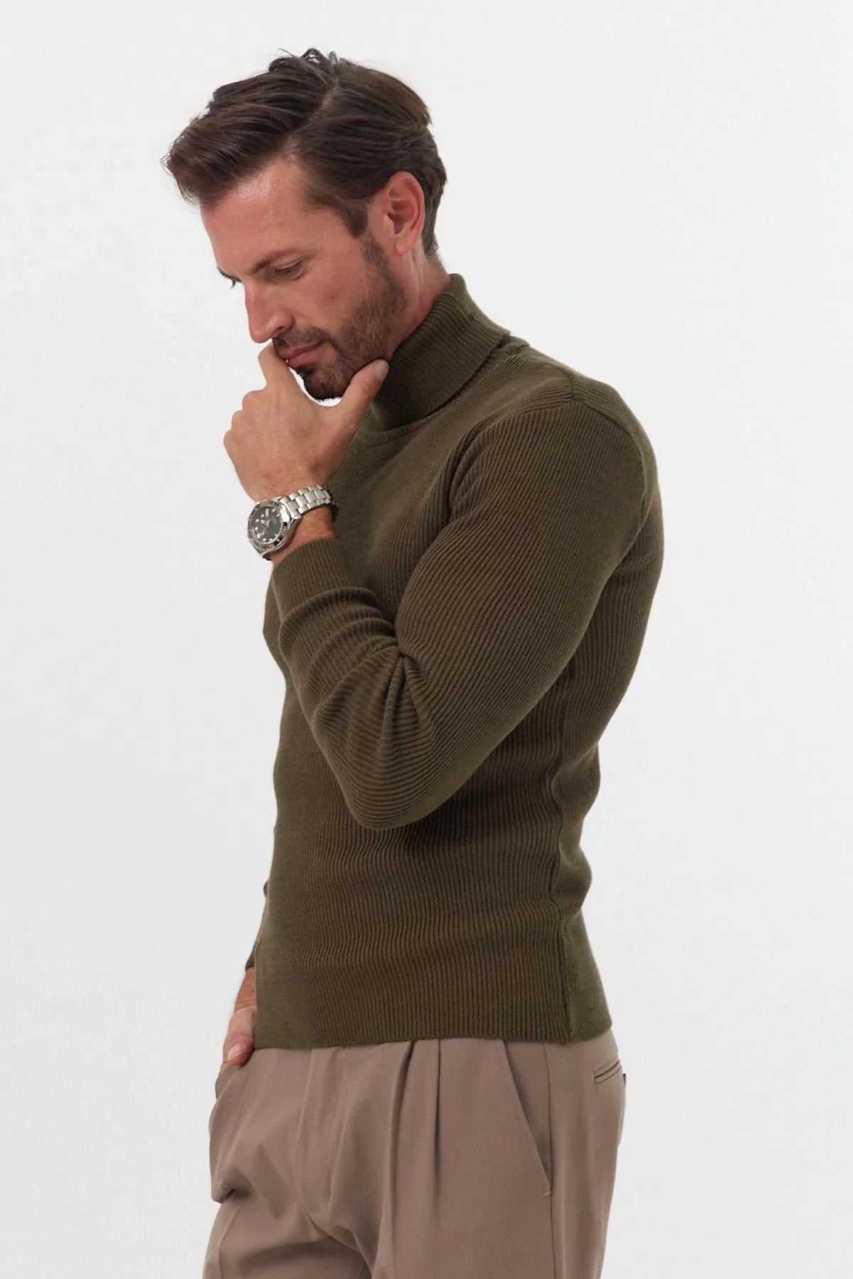 Erkek Balıkçı Yaka Slim Fit Fitilli Triko Kazak - Livio Ferri