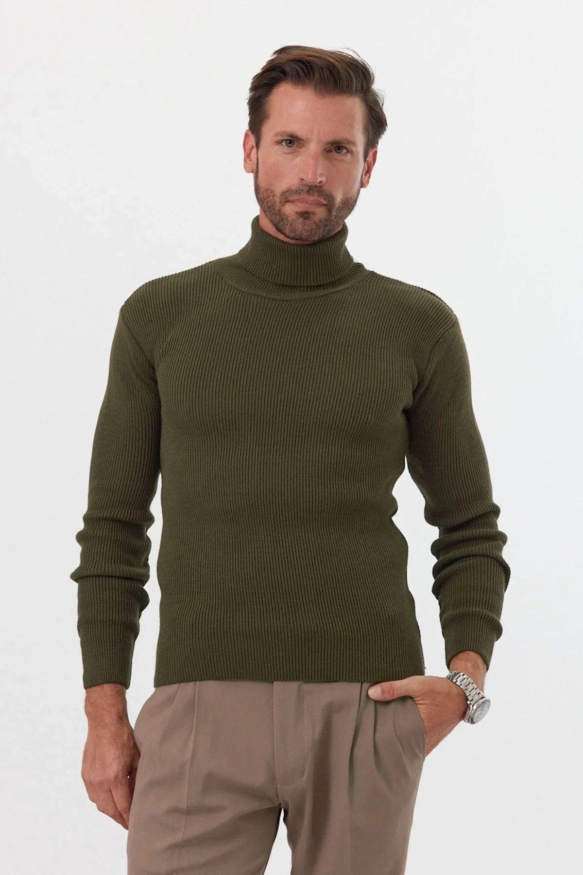 Erkek Balıkçı Yaka Slim Fit Fitilli Triko Kazak - Livio Ferri