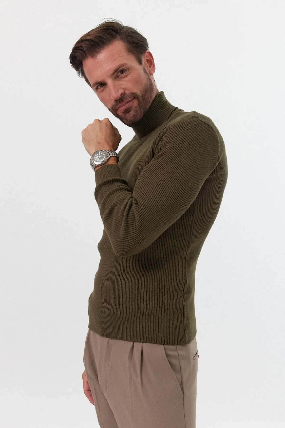 Erkek Balıkçı Yaka Slim Fit Fitilli Triko Kazak - Livio Ferri