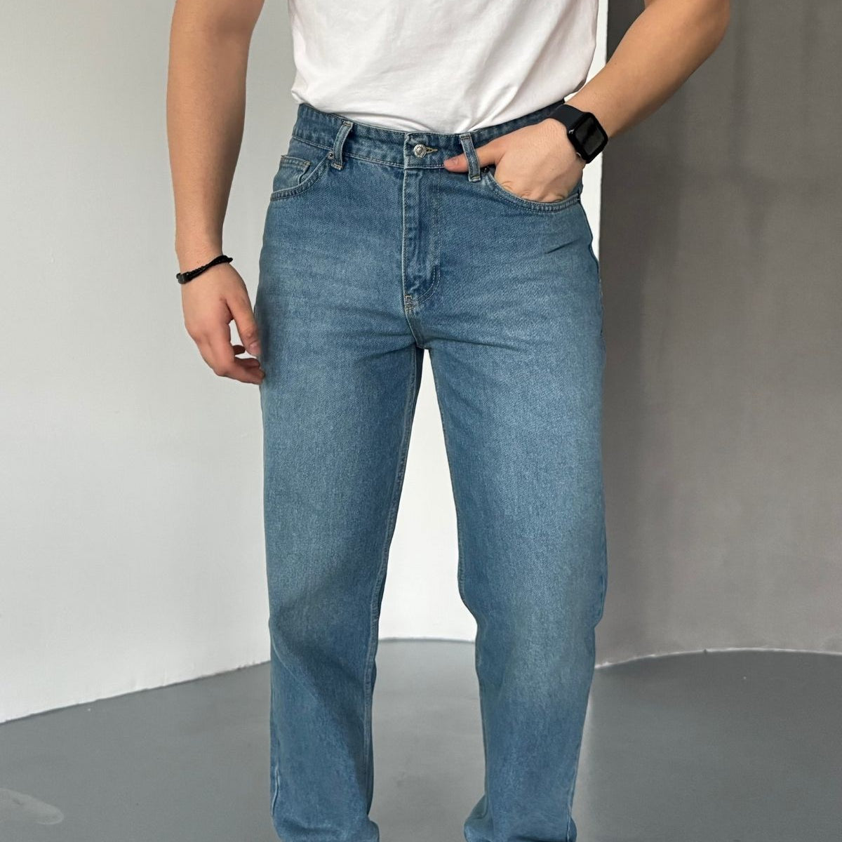 Erkek Basic Boyfriend Kalıp Yıkamalı Kot Pantolon Jean