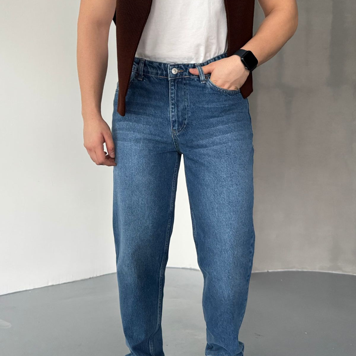 Erkek Basic Boyfriend Kalıp Yıkamalı Kot Pantolon Jean