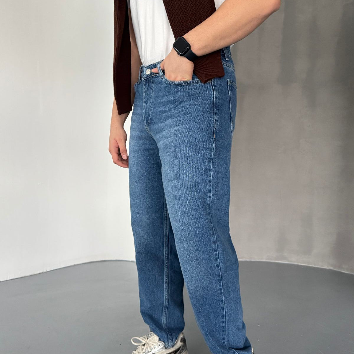 Erkek Basic Boyfriend Kalıp Yıkamalı Kot Pantolon Jean