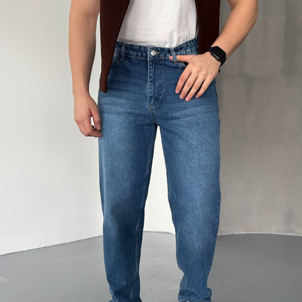 Erkek Basic Boyfriend Kalıp Yıkamalı Kot Pantolon Jean