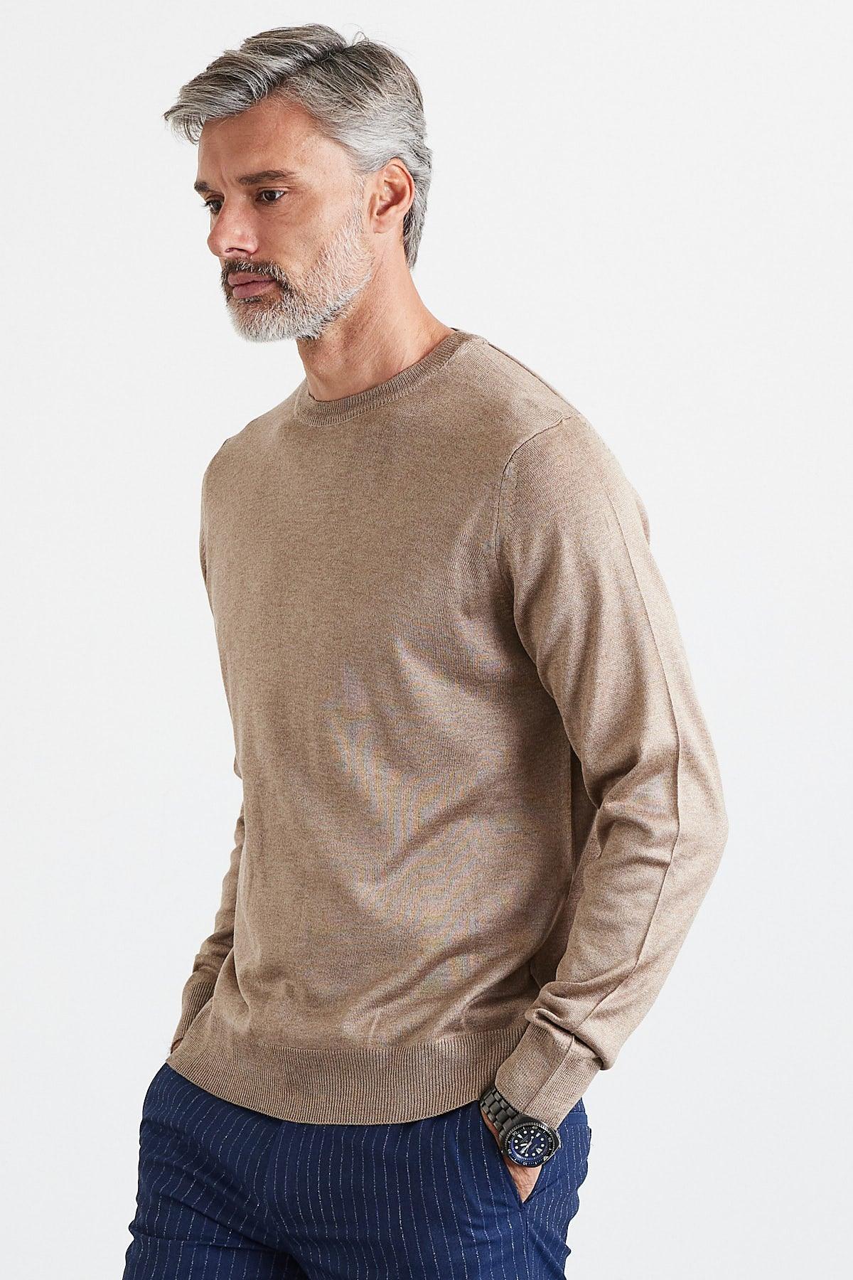 Erkek Büyük Beden Normal Kesim Bisiklet Yaka Triko Kazak - Livio Ferri