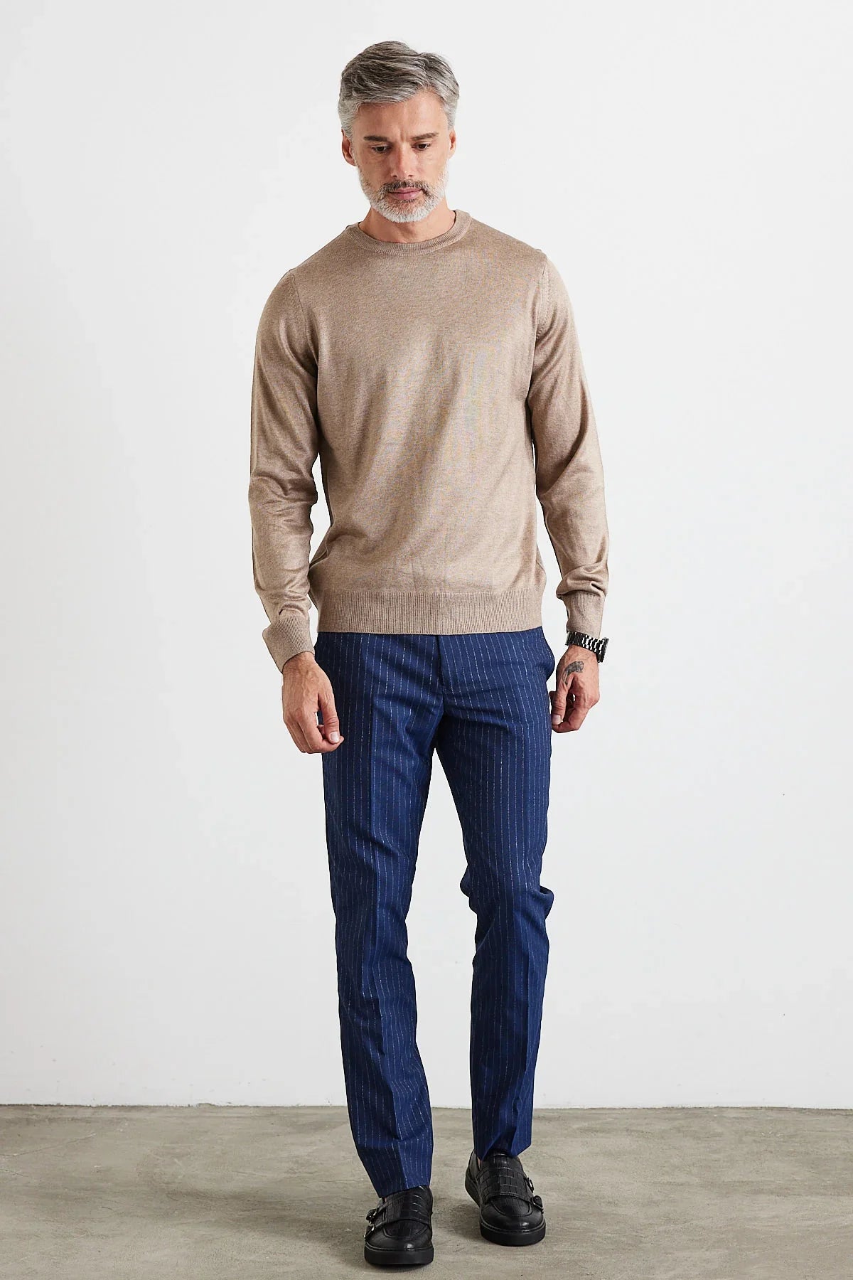 Erkek Büyük Beden Normal Kesim Bisiklet Yaka Triko Kazak - Livio Ferri