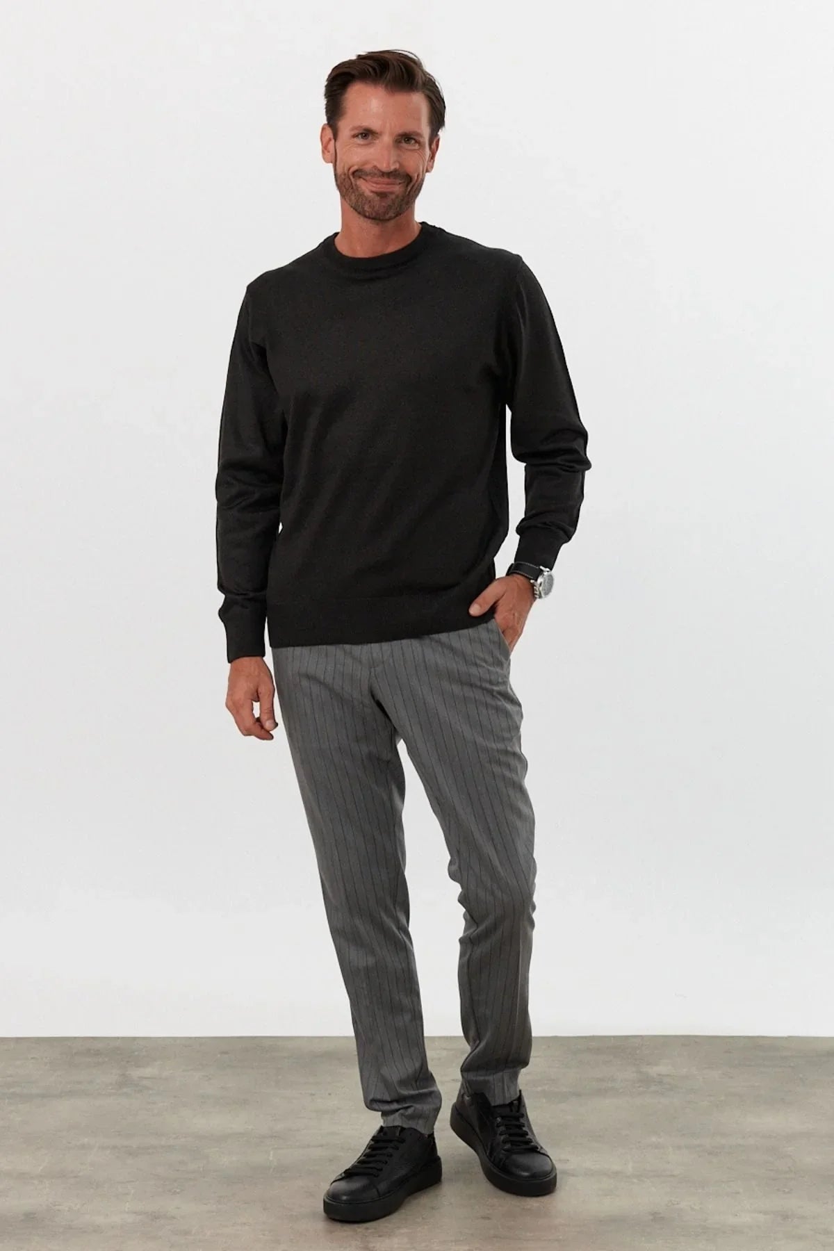 Erkek Büyük Beden Normal Kesim Bisiklet Yaka Triko Kazak - Livio Ferri