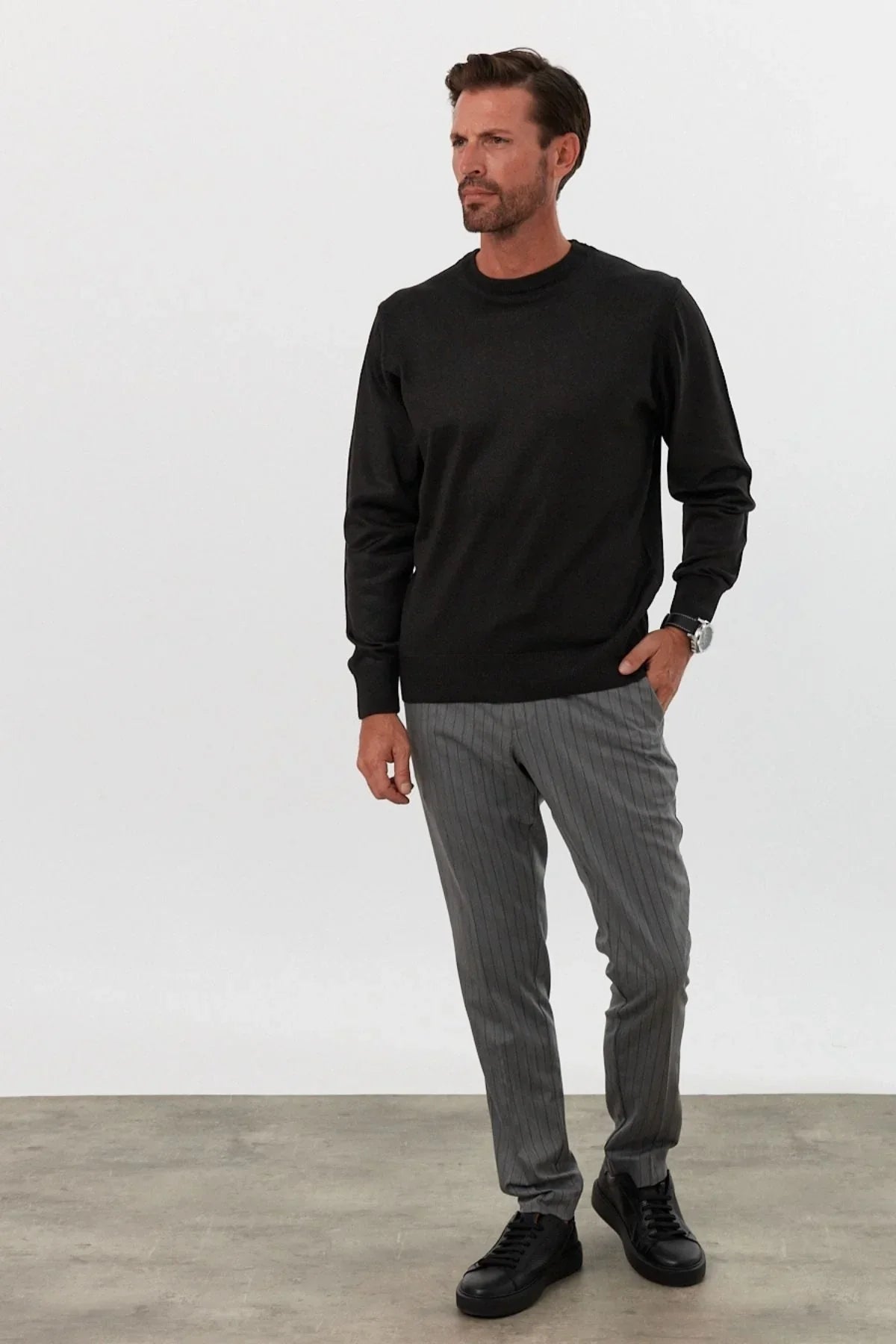 Erkek Büyük Beden Normal Kesim Bisiklet Yaka Triko Kazak - Livio Ferri