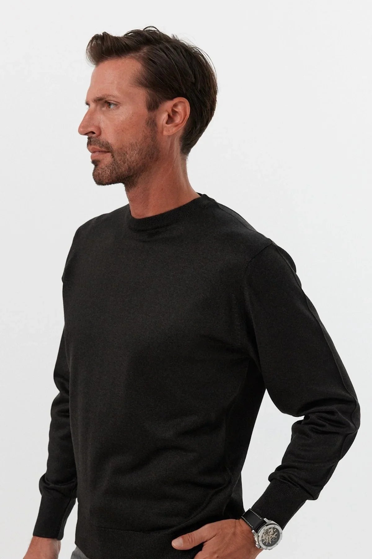 Erkek Büyük Beden Normal Kesim Bisiklet Yaka Triko Kazak - Livio Ferri