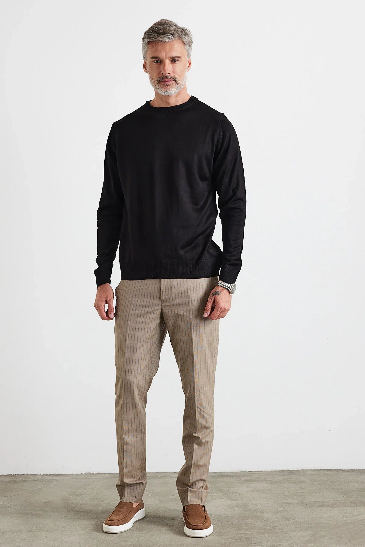 Erkek Büyük Beden Normal Kesim Bisiklet Yaka Triko Kazak - Livio Ferri