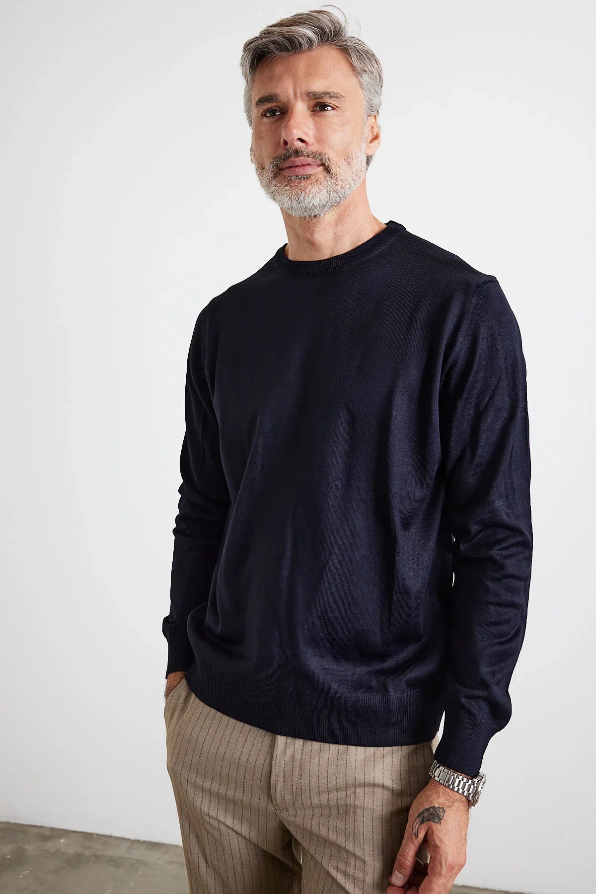 Erkek Büyük Beden Normal Kesim Bisiklet Yaka Triko Kazak - Livio Ferri