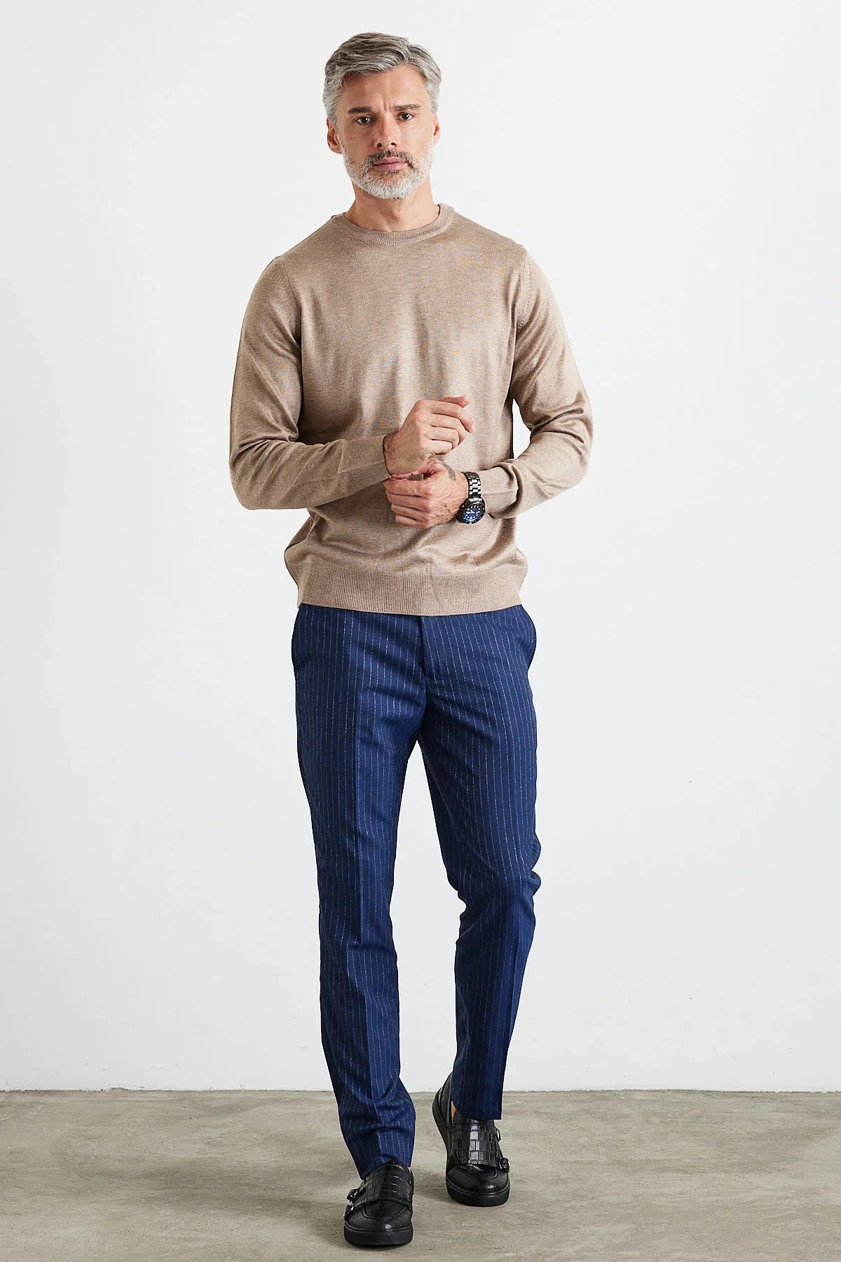 Erkek Büyük Beden Normal Kesim Bisiklet Yaka Triko Kazak - Livio Ferri