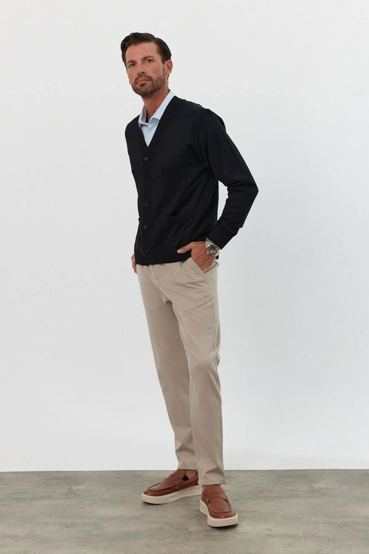 Erkek Büyük Beden Normal Kesim Cepli Hırka Triko - Livio Ferri