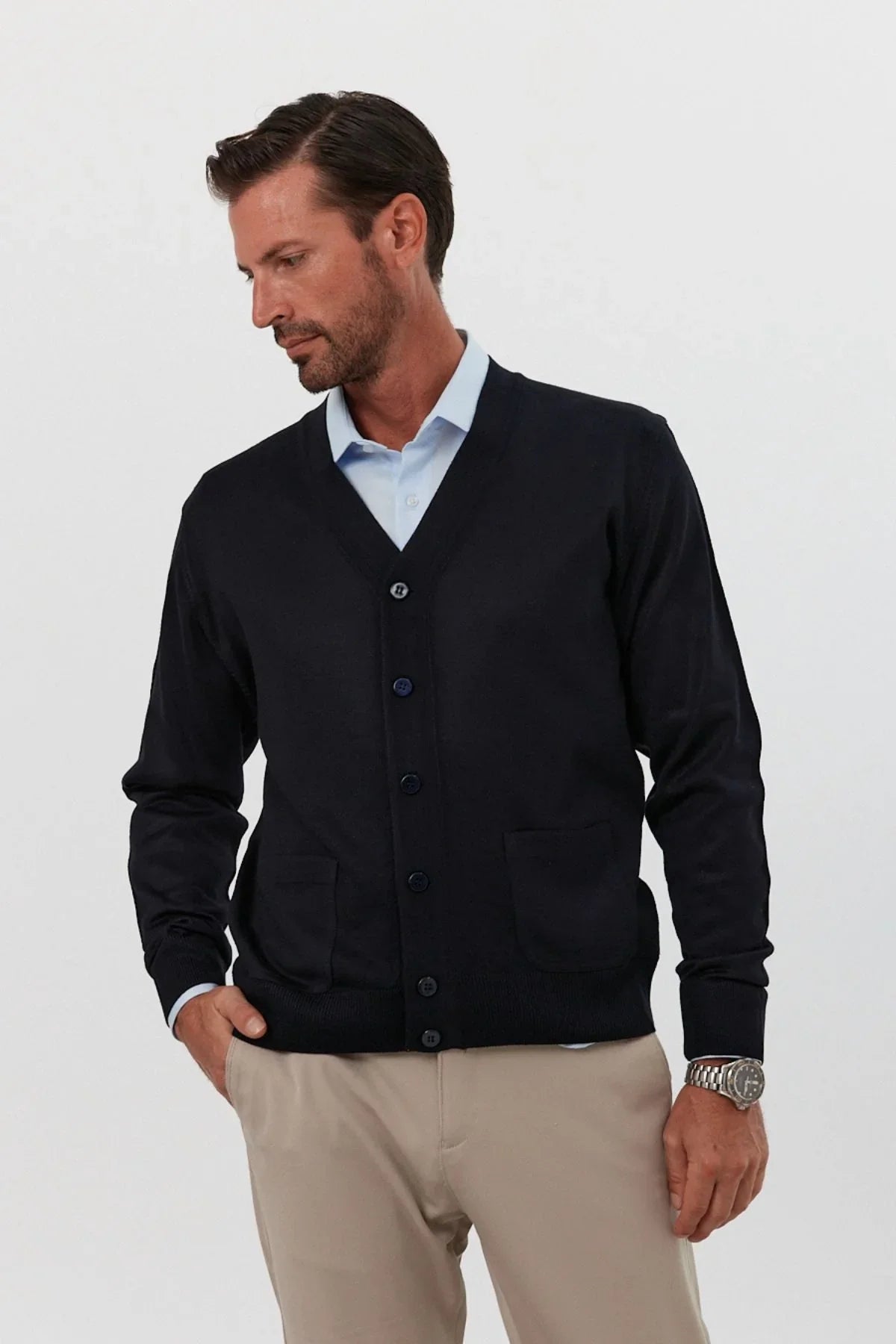 Erkek Büyük Beden Normal Kesim Cepli Hırka Triko - Livio Ferri