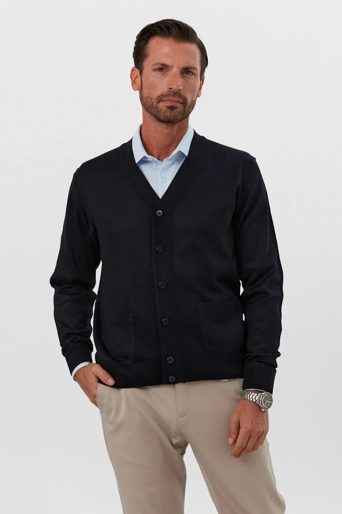 Erkek Büyük Beden Normal Kesim Cepli Hırka Triko - Livio Ferri