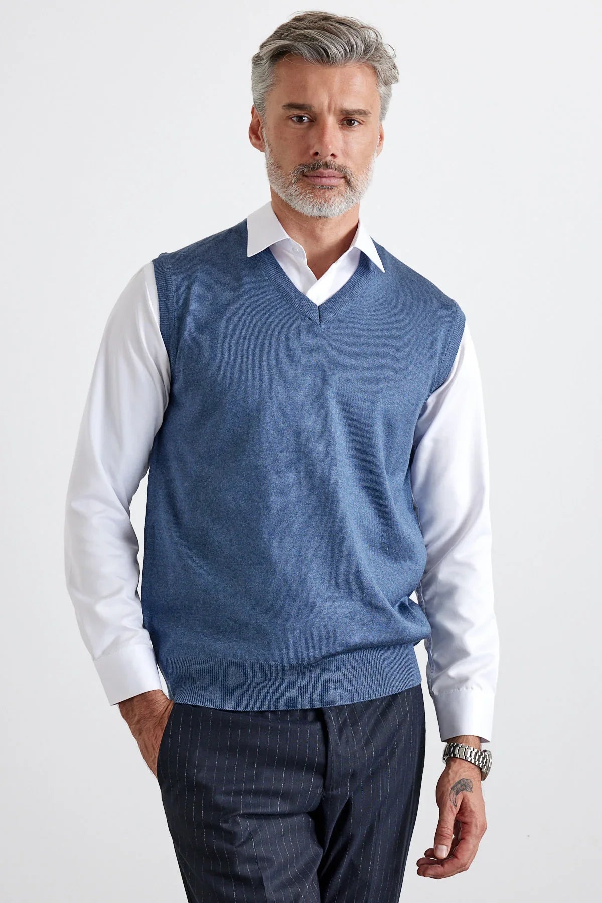 Erkek Büyük Beden Normal Kesim Kolsuz Süveter Triko Kazak - Livio Ferri