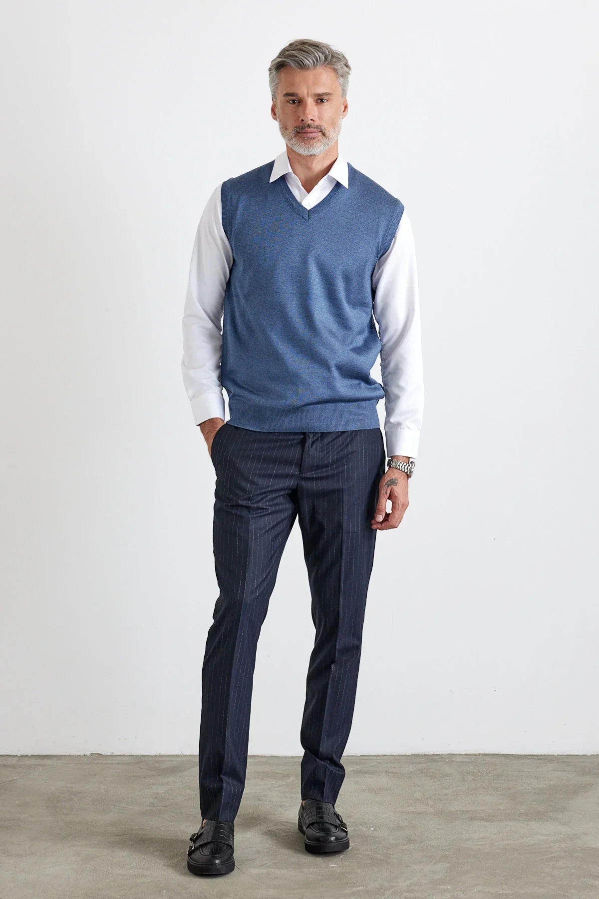 Erkek Büyük Beden Normal Kesim Kolsuz Süveter Triko Kazak - Livio Ferri