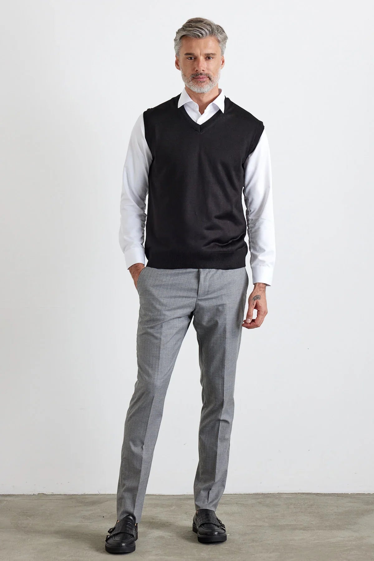 Erkek Büyük Beden Normal Kesim Kolsuz Süveter Triko Kazak - Livio Ferri