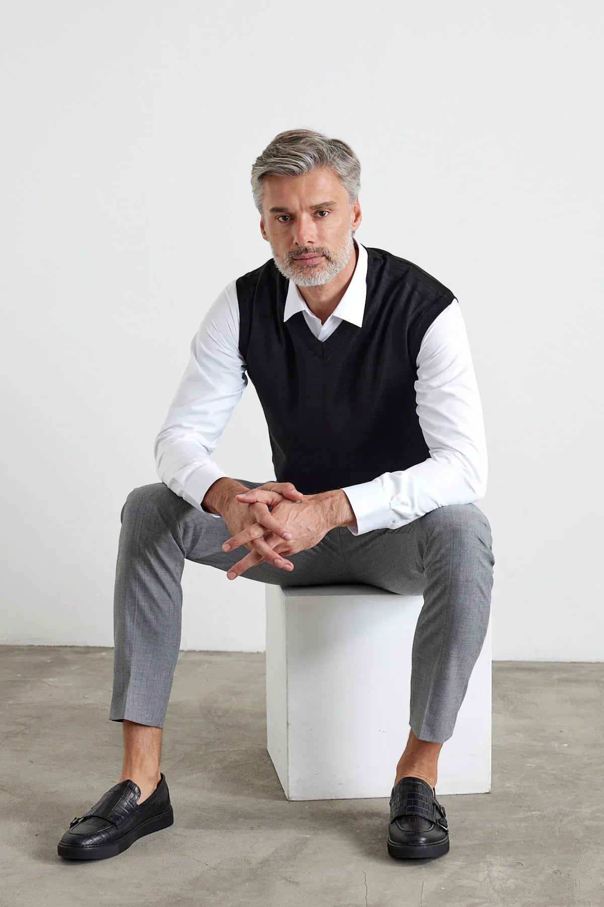 Erkek Büyük Beden Normal Kesim Kolsuz Süveter Triko Kazak - Livio Ferri