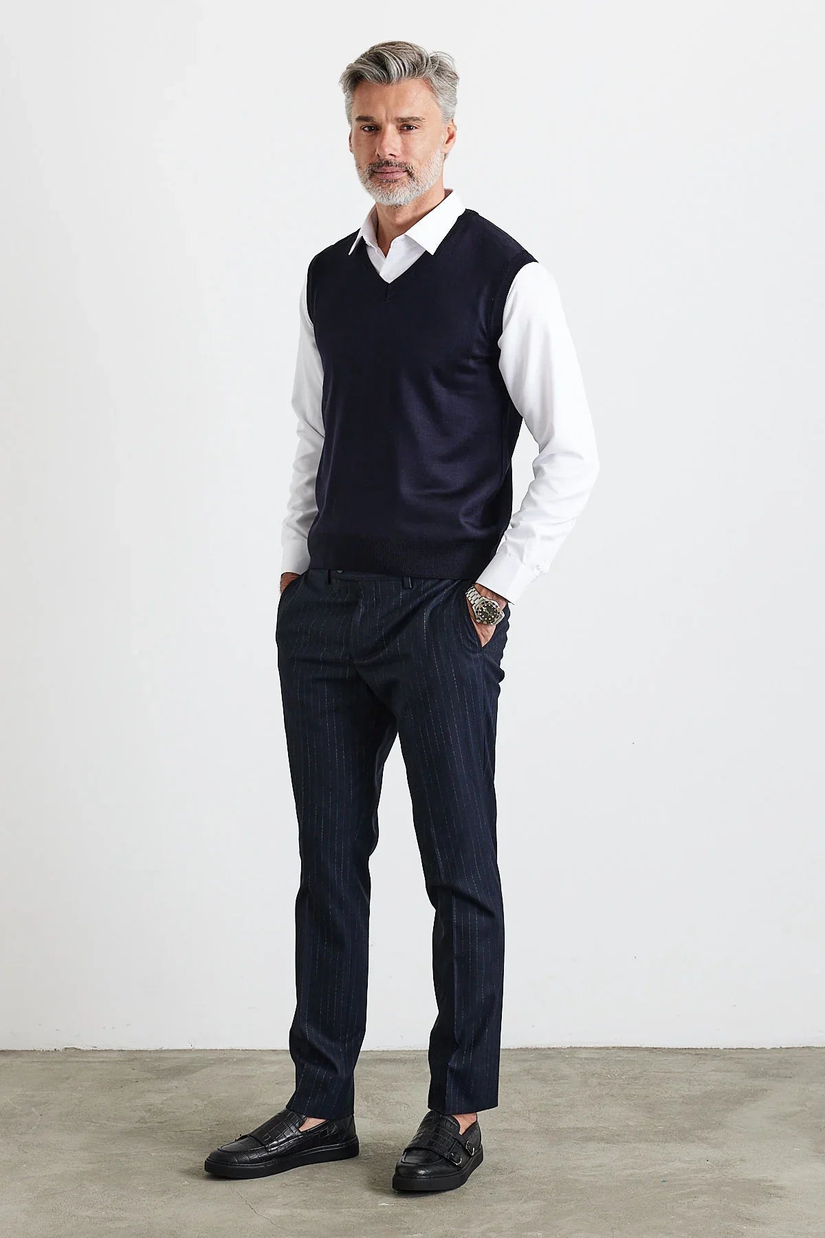 Erkek Büyük Beden Normal Kesim Kolsuz Süveter Triko Kazak - Livio Ferri