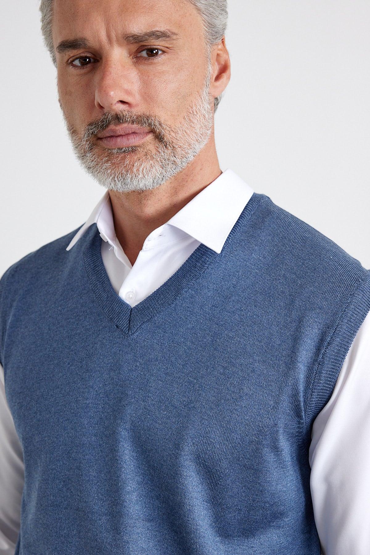 Erkek Büyük Beden Normal Kesim Kolsuz Süveter Triko Kazak - Livio Ferri