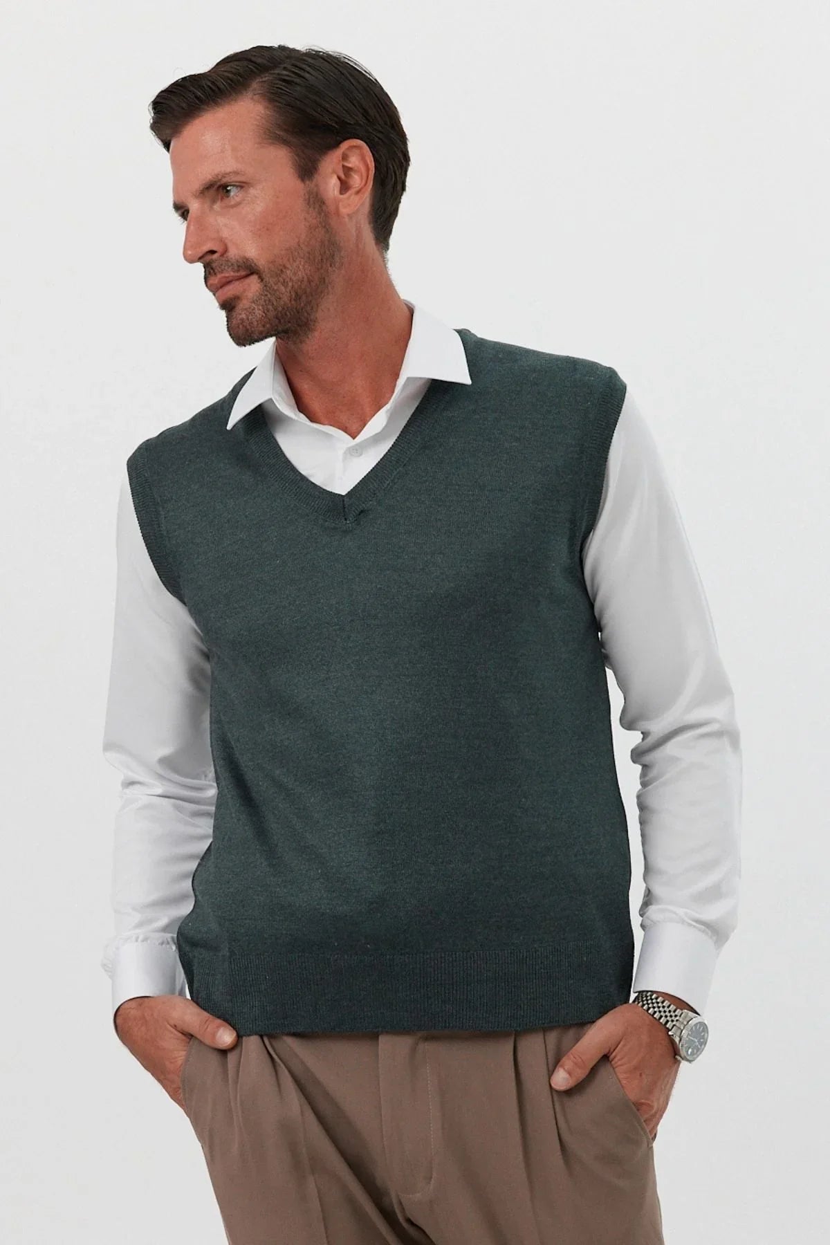 Erkek Büyük Beden Normal Kesim Kolsuz Süveter Triko Kazak - Livio Ferri