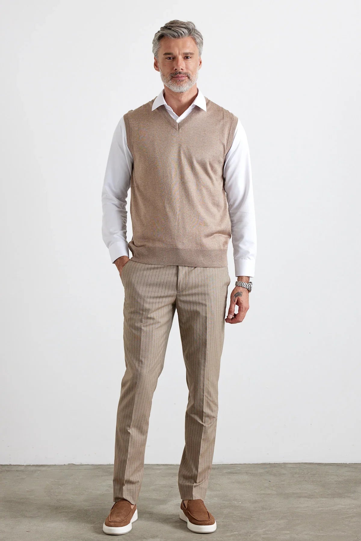 Erkek Büyük Beden Normal Kesim Kolsuz Süveter Triko Kazak - Livio Ferri