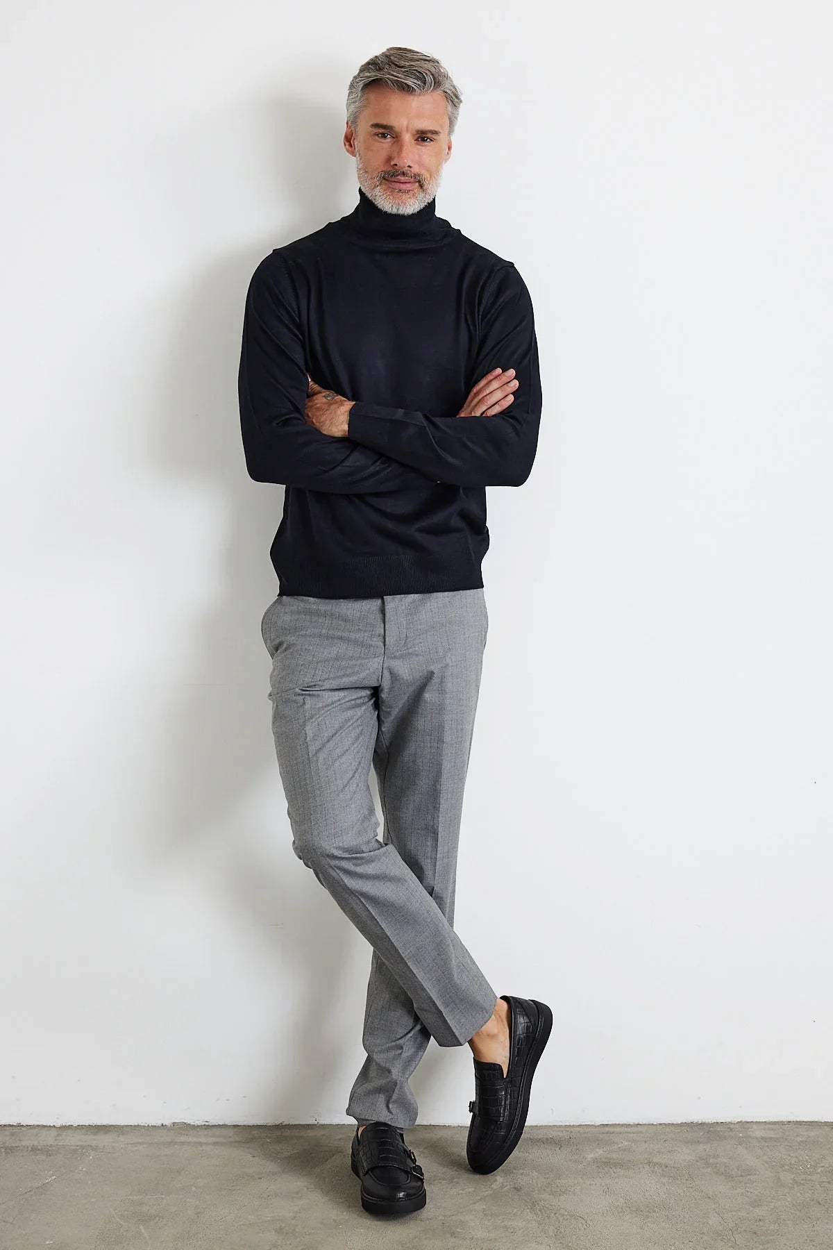 Erkek Büyük Beden Normal Kesim Yarım Balıkçı Yaka Triko Kazak - Livio Ferri