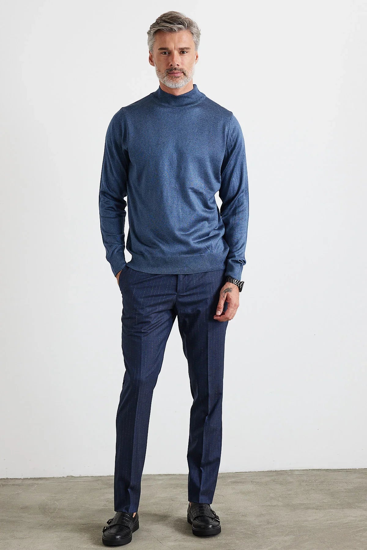 Erkek Büyük Beden Normal Kesim Yarım Balıkçı Yaka Triko Kazak - Livio Ferri