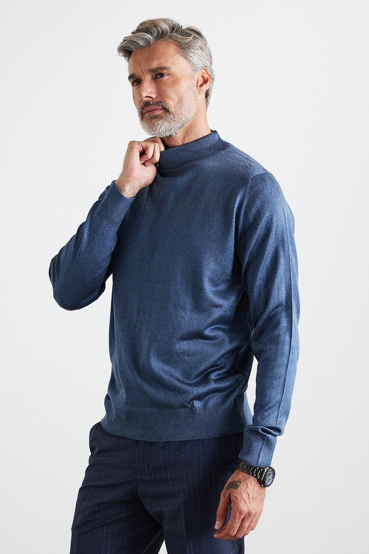 Erkek Büyük Beden Normal Kesim Yarım Balıkçı Yaka Triko Kazak - Livio Ferri