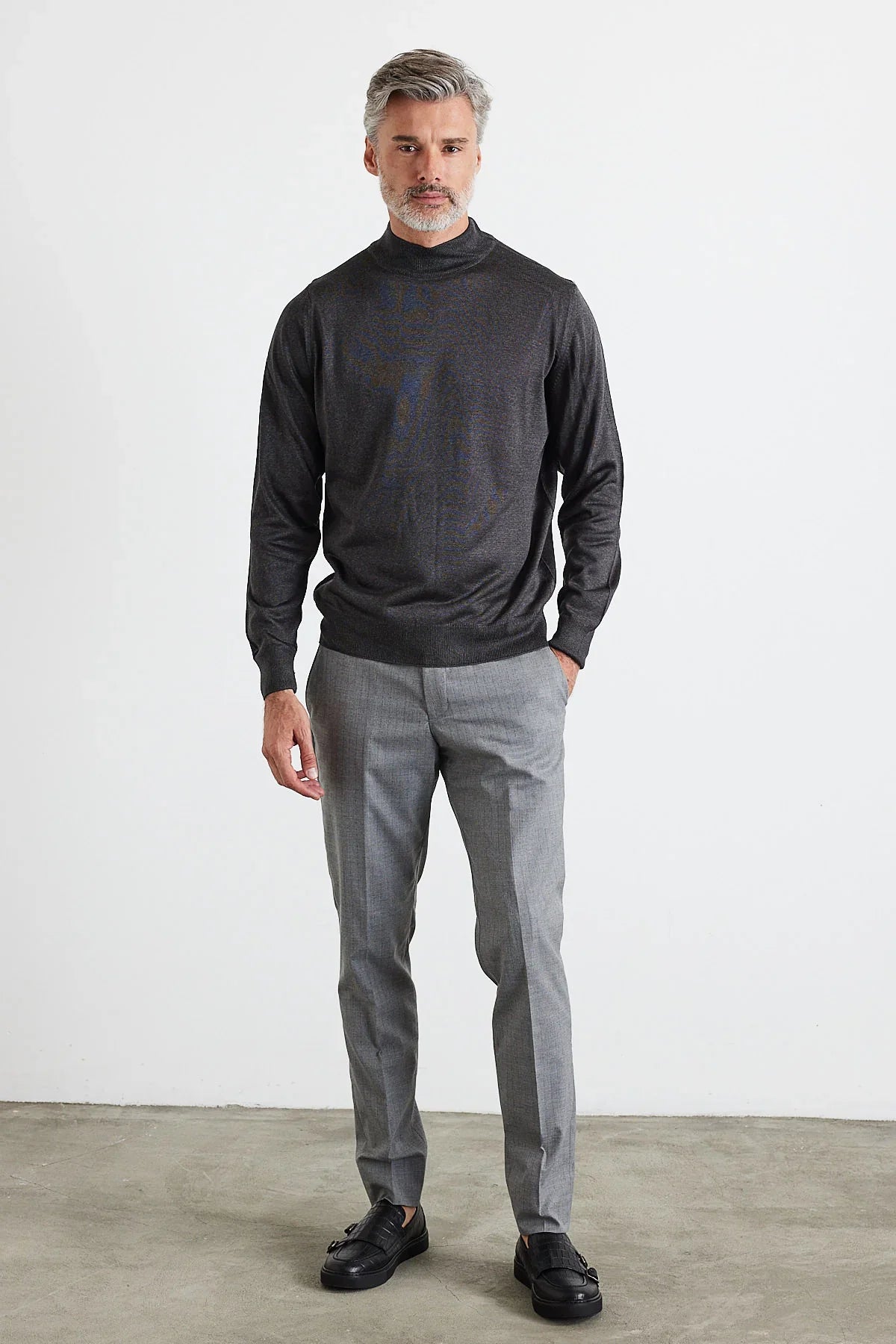 Erkek Büyük Beden Normal Kesim Yarım Balıkçı Yaka Triko Kazak - Livio Ferri