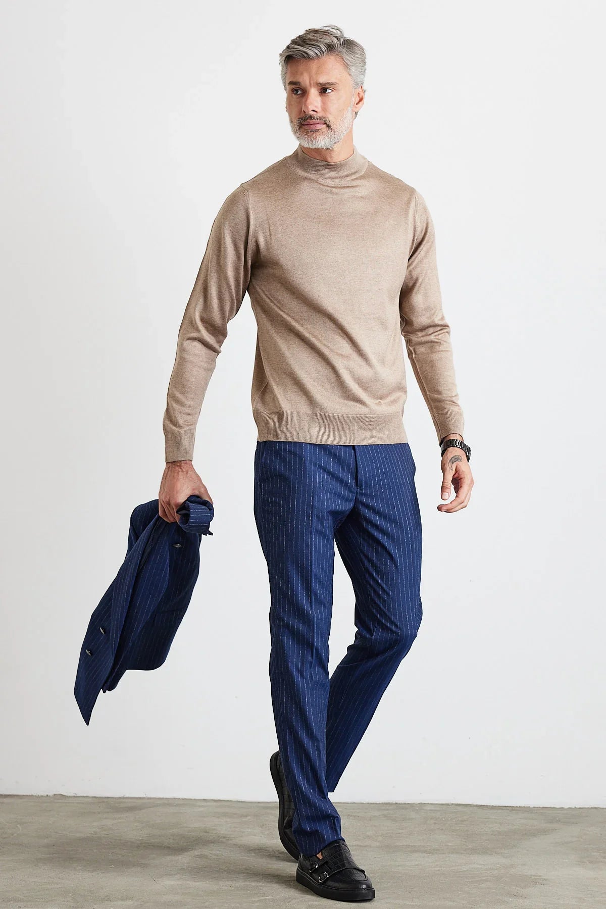 Erkek Büyük Beden Normal Kesim Yarım Balıkçı Yaka Triko Kazak - Livio Ferri