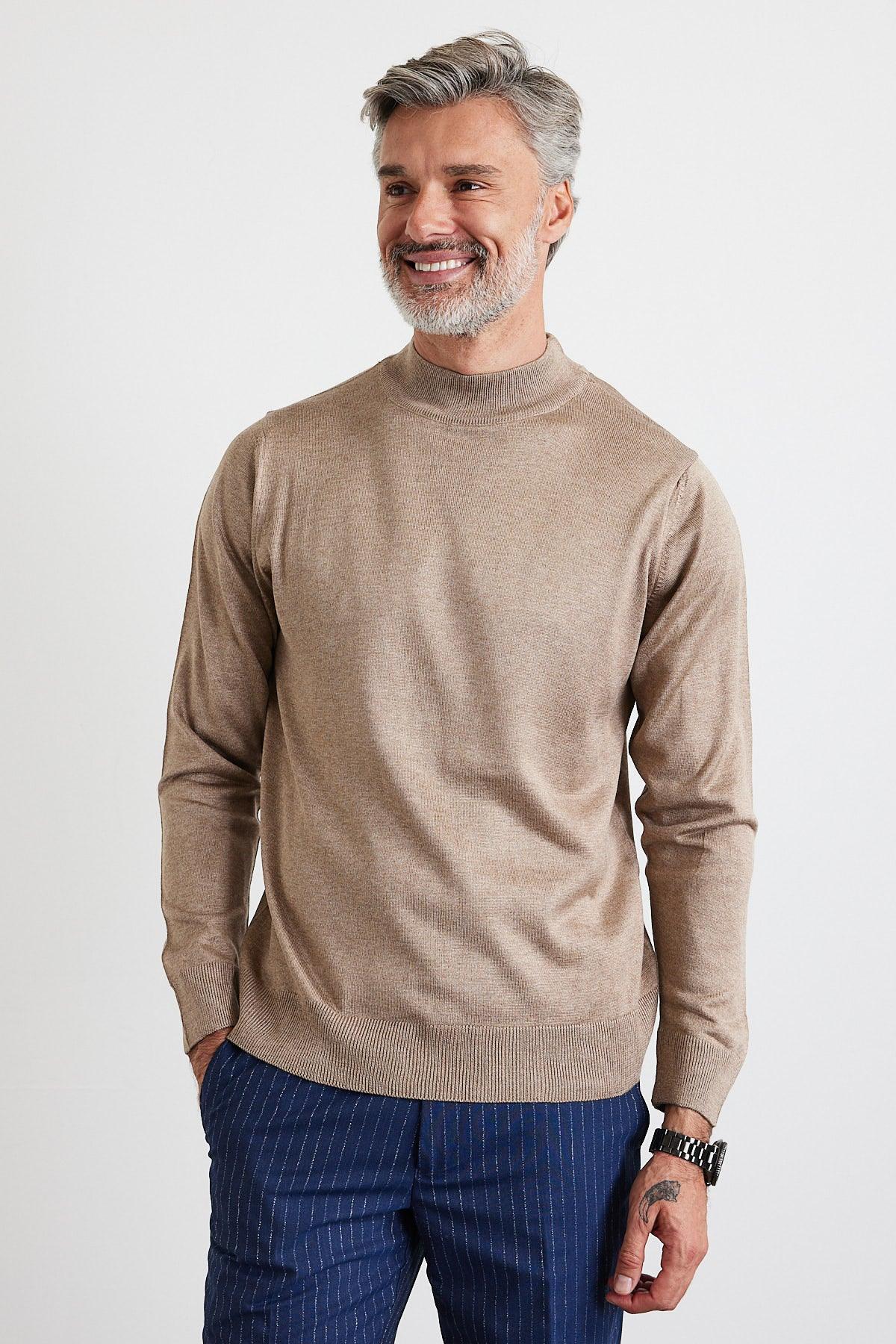 Erkek Büyük Beden Normal Kesim Yarım Balıkçı Yaka Triko Kazak - Livio Ferri