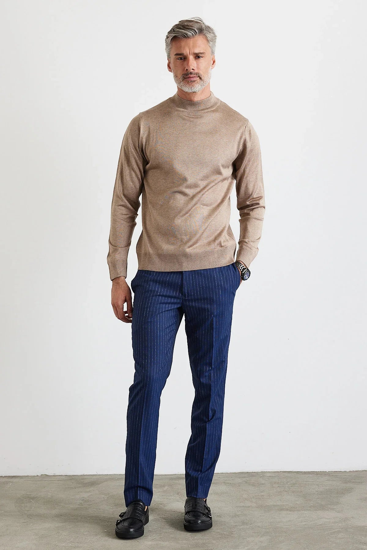 Erkek Büyük Beden Normal Kesim Yarım Balıkçı Yaka Triko Kazak - Livio Ferri