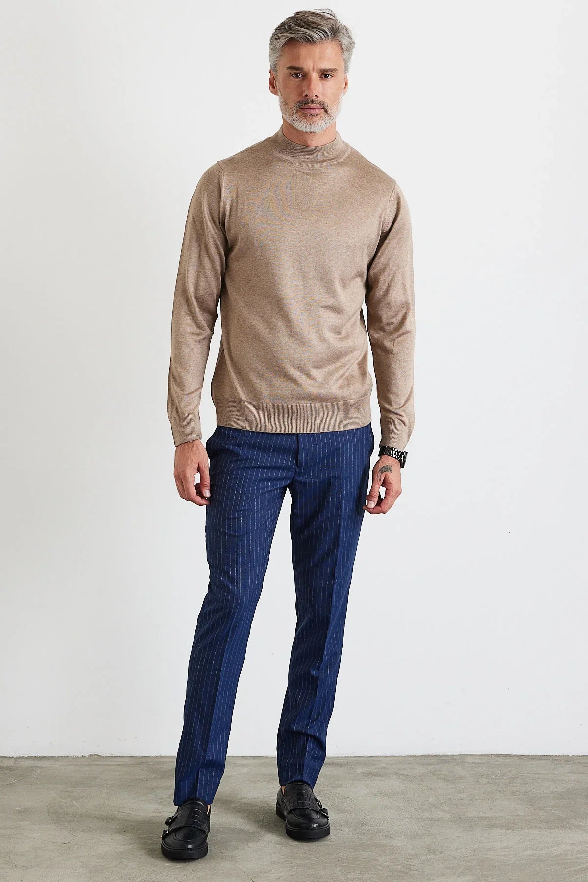 Erkek Büyük Beden Normal Kesim Yarım Balıkçı Yaka Triko Kazak - Livio Ferri