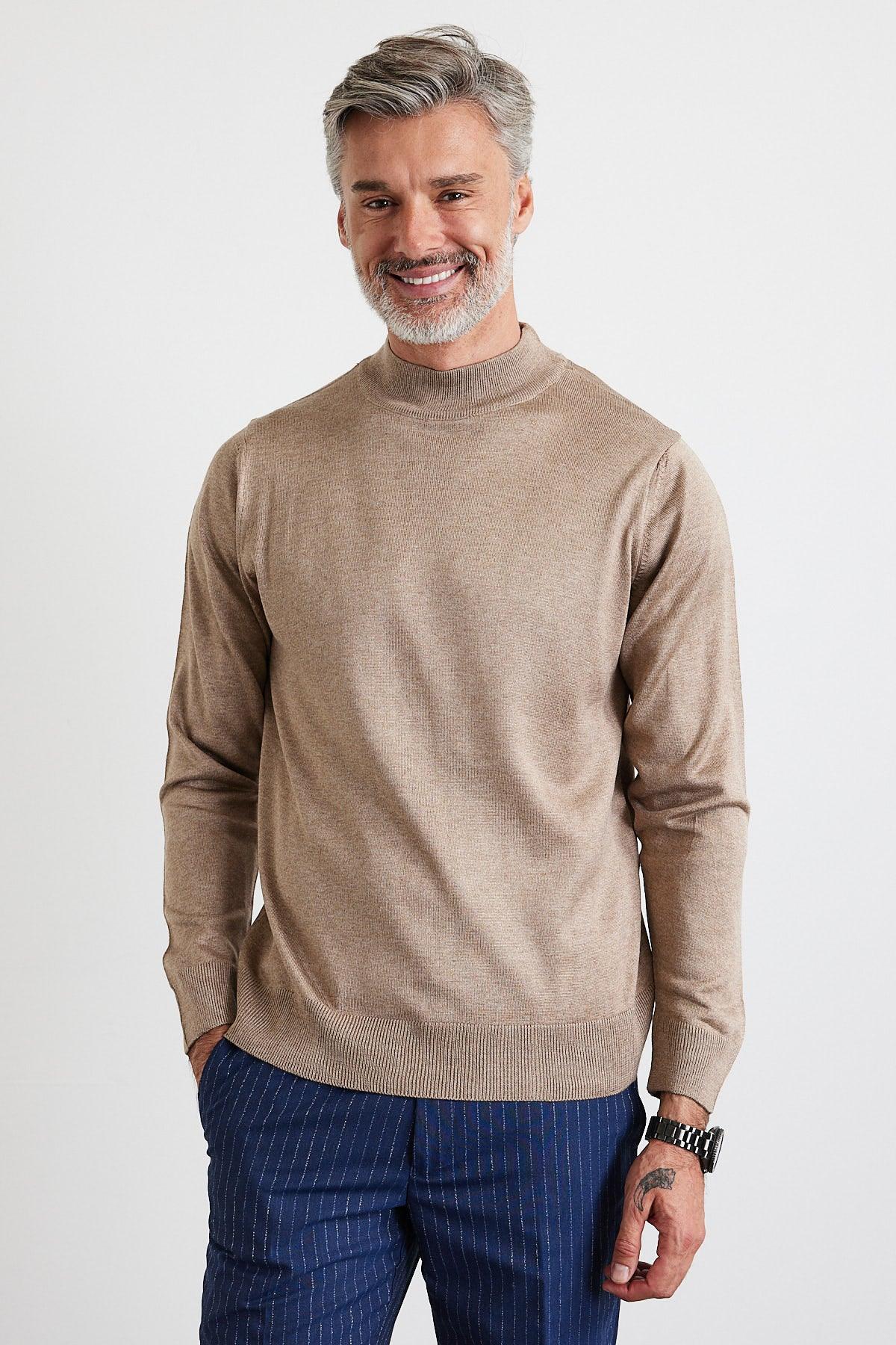 Erkek Büyük Beden Normal Kesim Yarım Balıkçı Yaka Triko Kazak - Livio Ferri