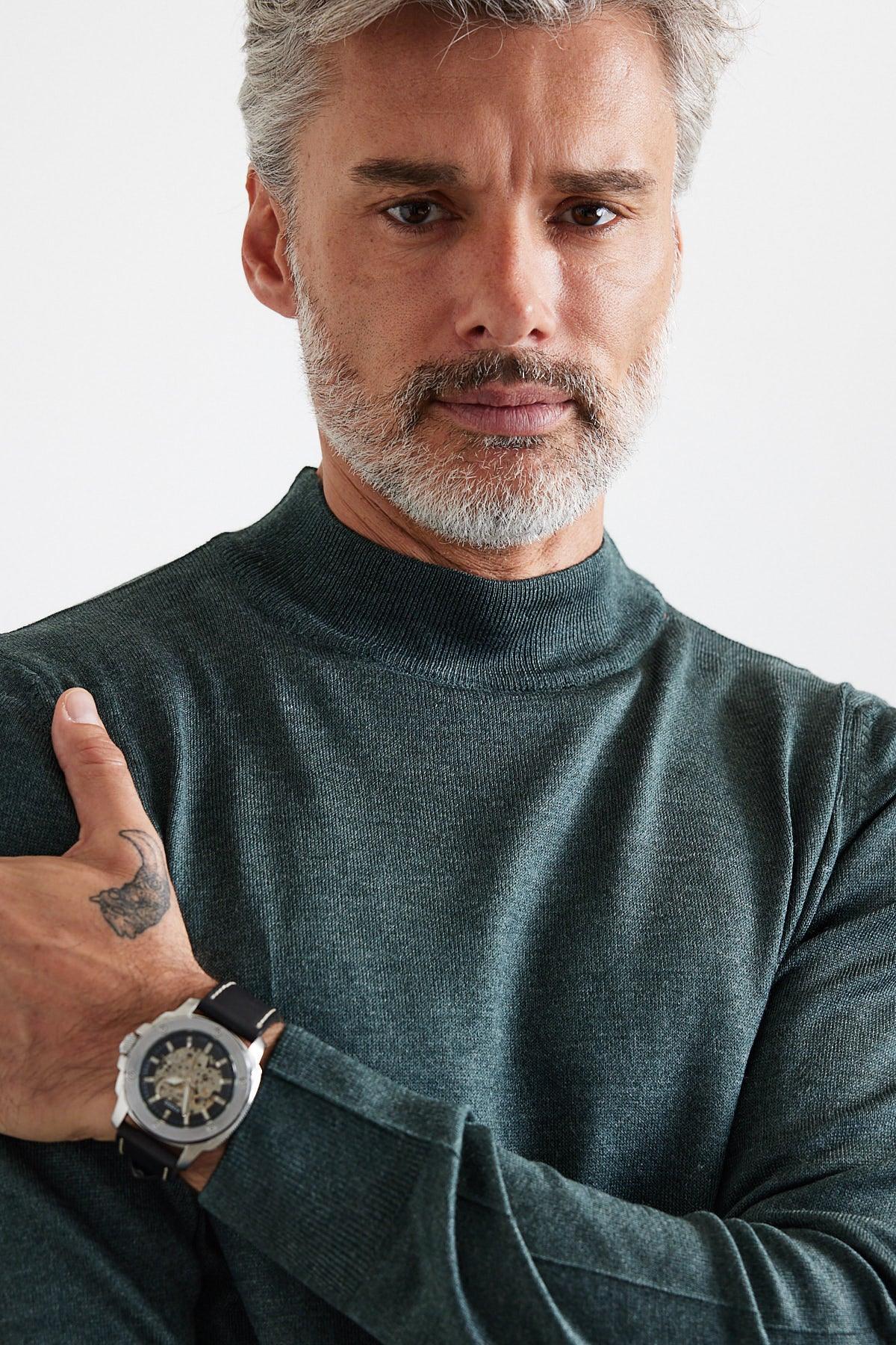 Erkek Büyük Beden Normal Kesim Yarım Balıkçı Yaka Triko Kazak - Livio Ferri