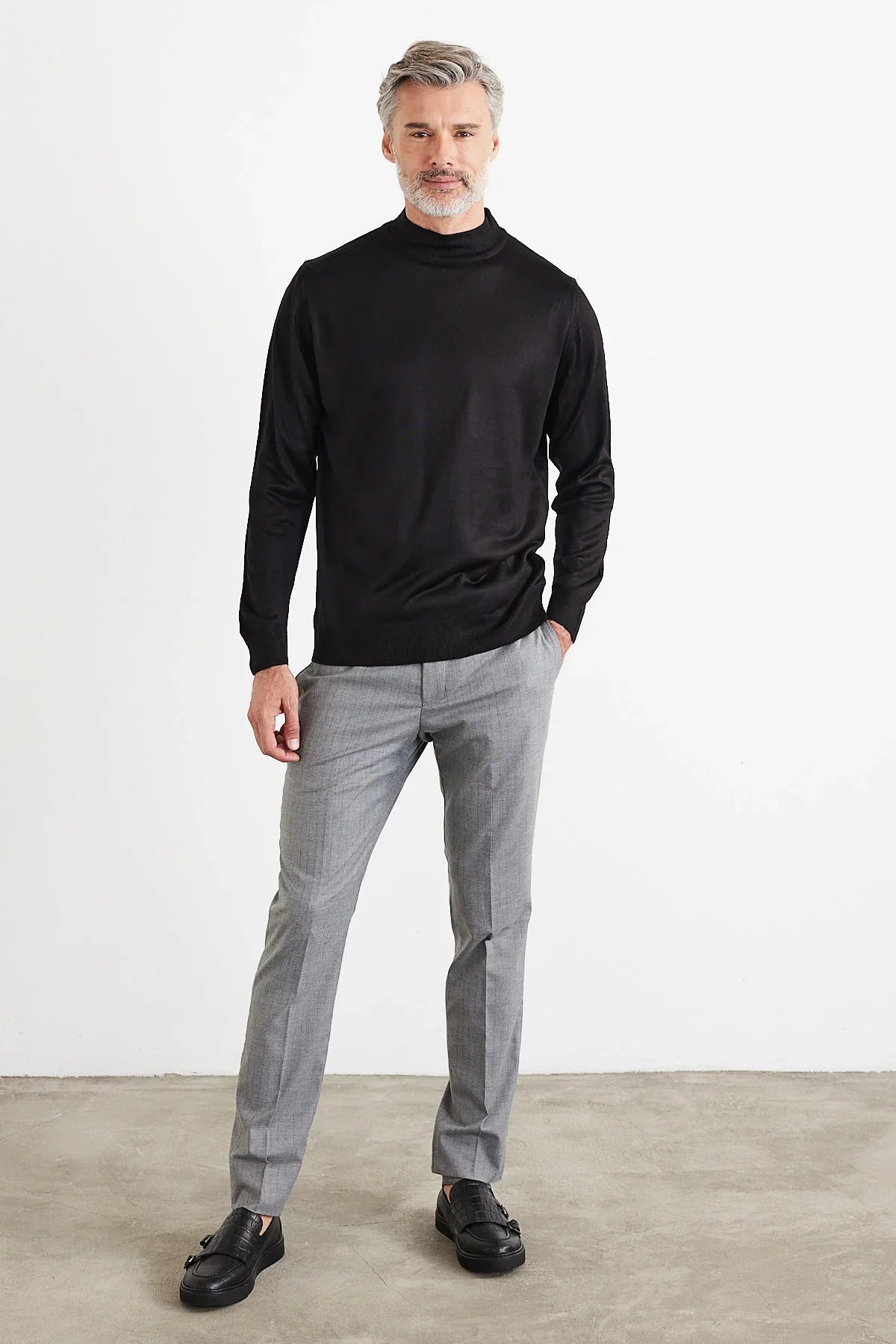 Erkek Büyük Beden Normal Kesim Yarım Balıkçı Yaka Triko Kazak - Livio Ferri