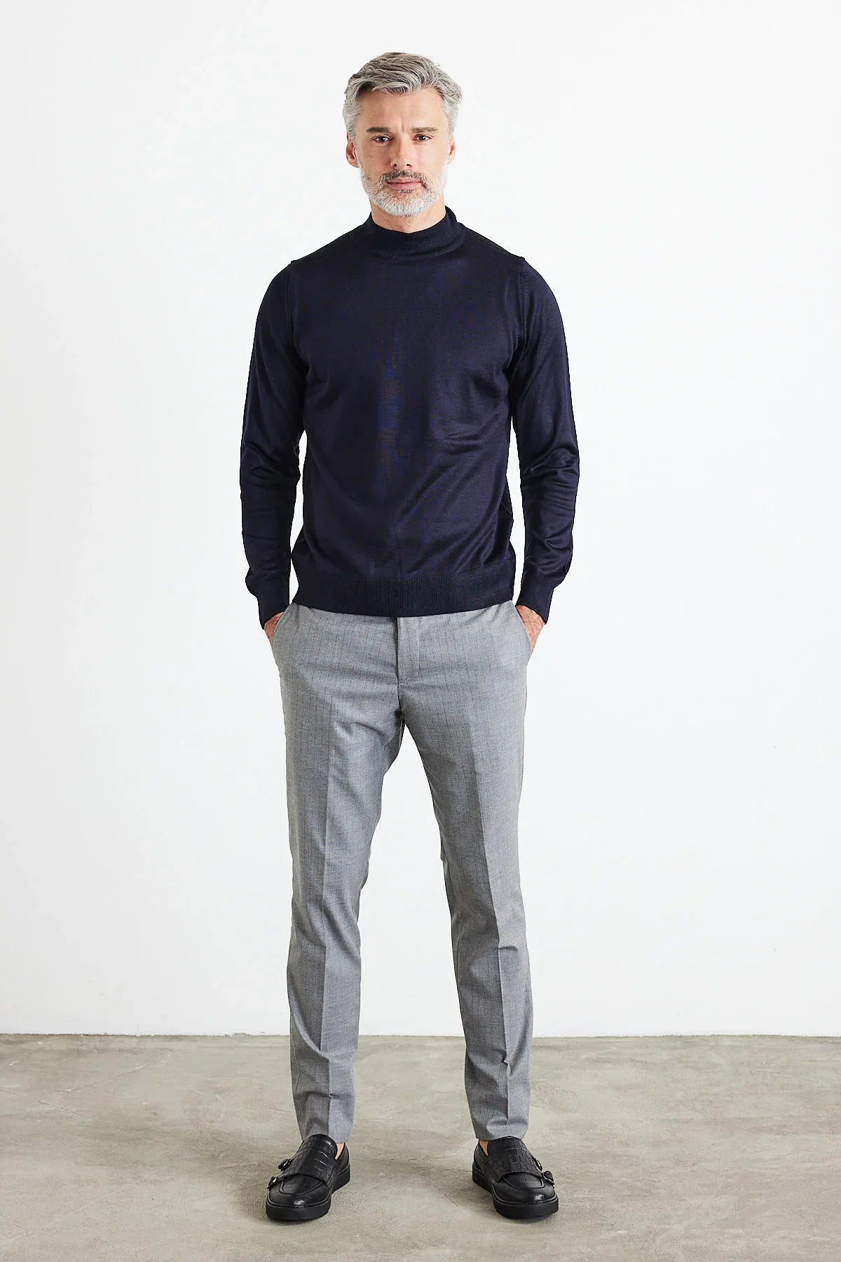 Erkek Büyük Beden Normal Kesim Yarım Balıkçı Yaka Triko Kazak - Livio Ferri