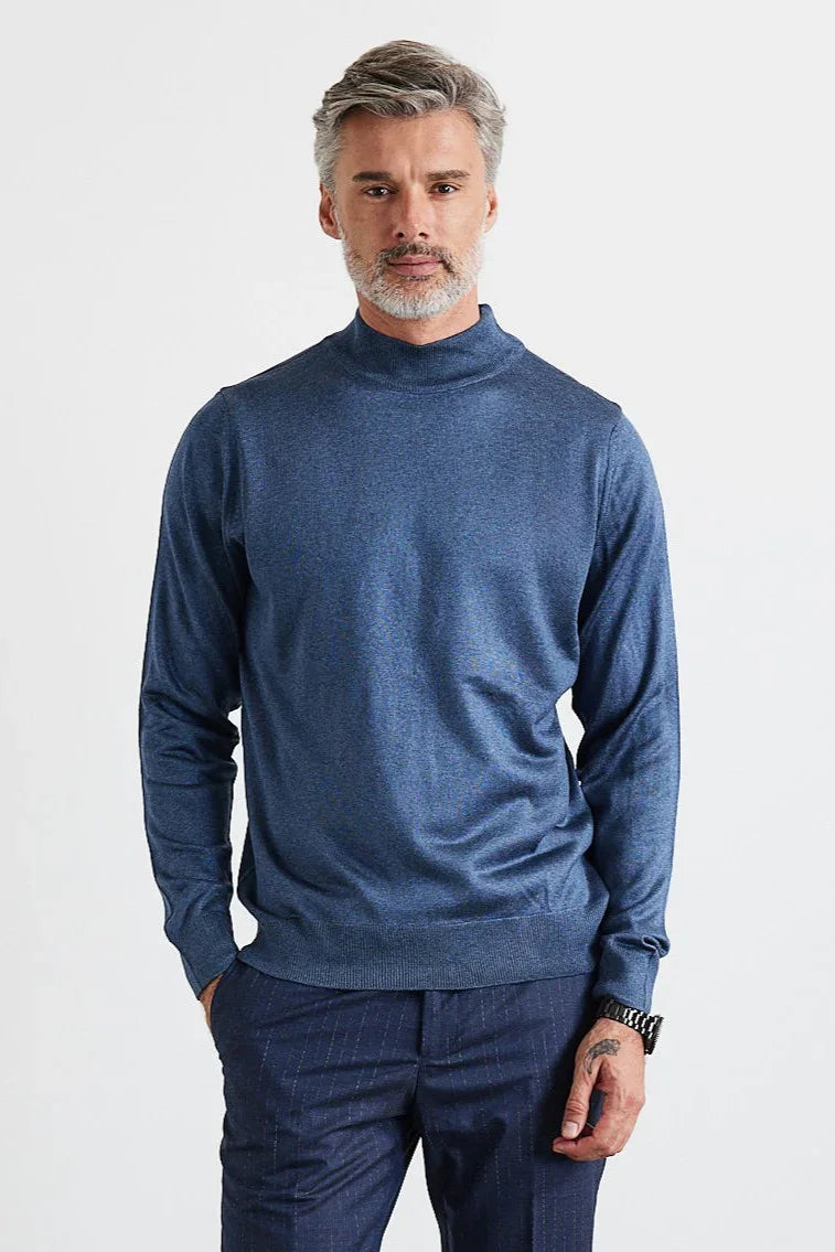 Erkek Büyük Beden Normal Kesim Yarım Balıkçı Yaka Triko Kazak - Livio Ferri