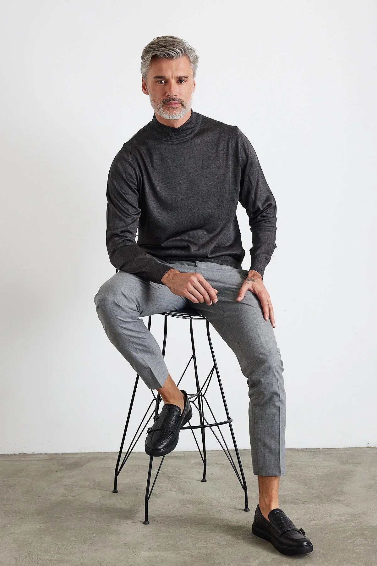 Erkek Büyük Beden Normal Kesim Yarım Balıkçı Yaka Triko Kazak - Livio Ferri