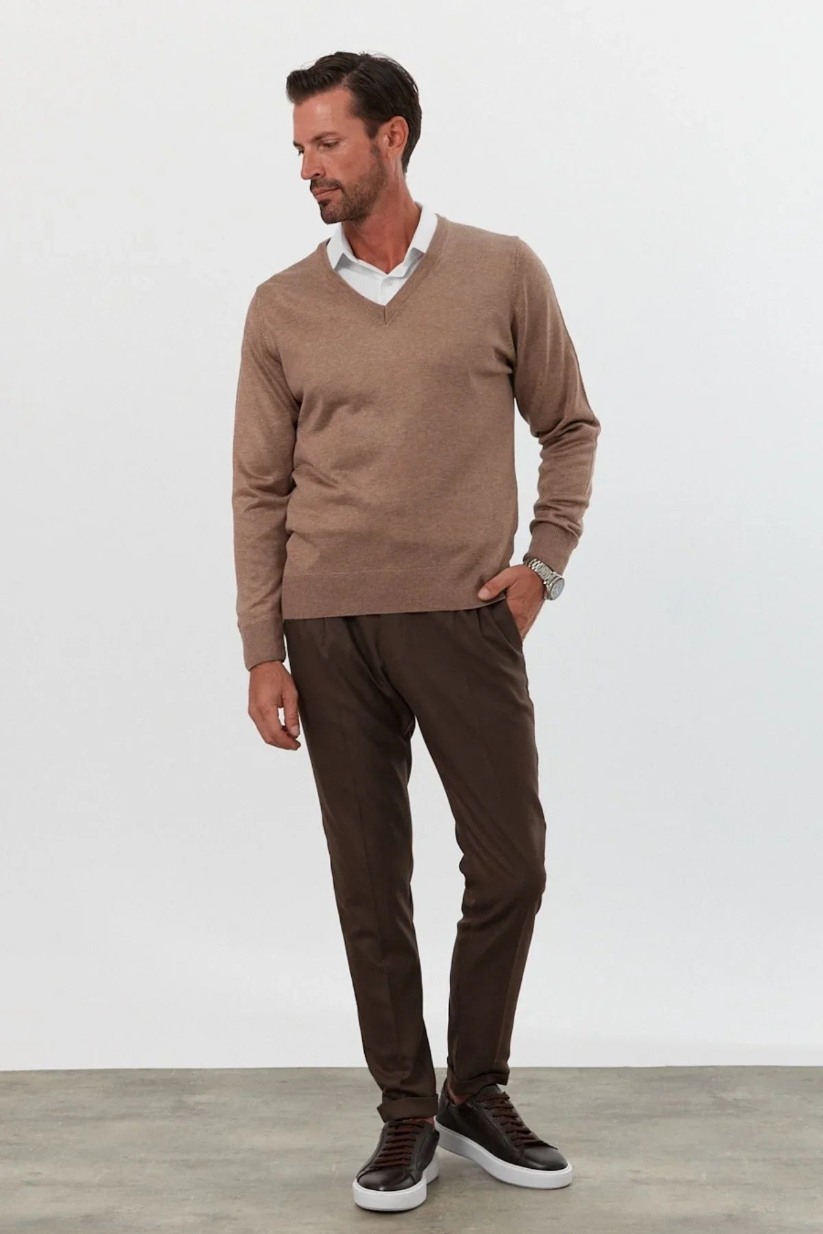 Erkek Büyük Beden Standart Fit Normal Kesim V Yaka Triko Kazak - Livio Ferri