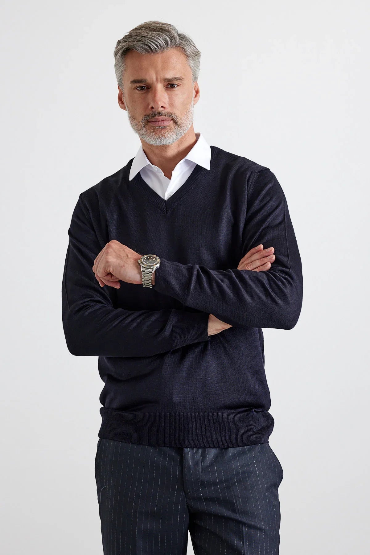 Erkek Büyük Beden Standart Fit Normal Kesim V Yaka Triko Kazak - Livio Ferri