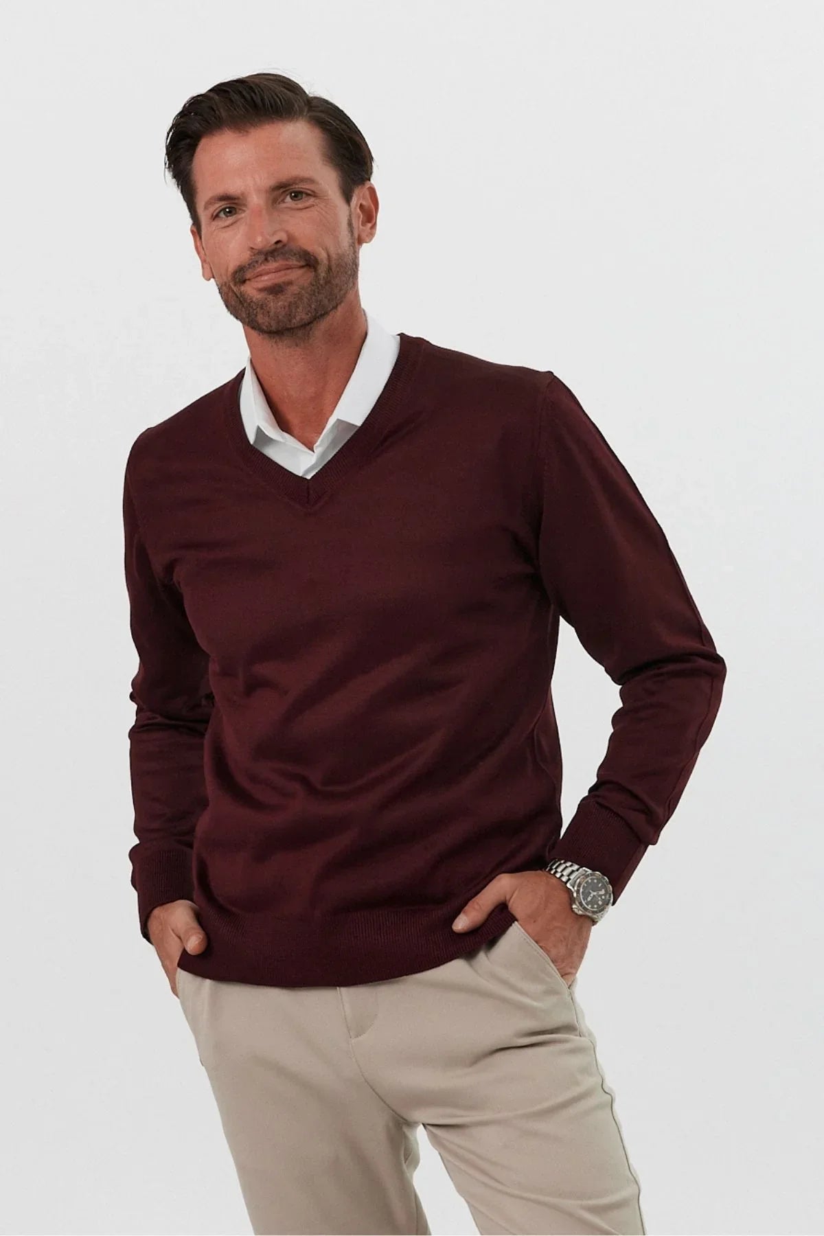 Erkek Büyük Beden Standart Fit Normal Kesim V Yaka Triko Kazak - Livio Ferri