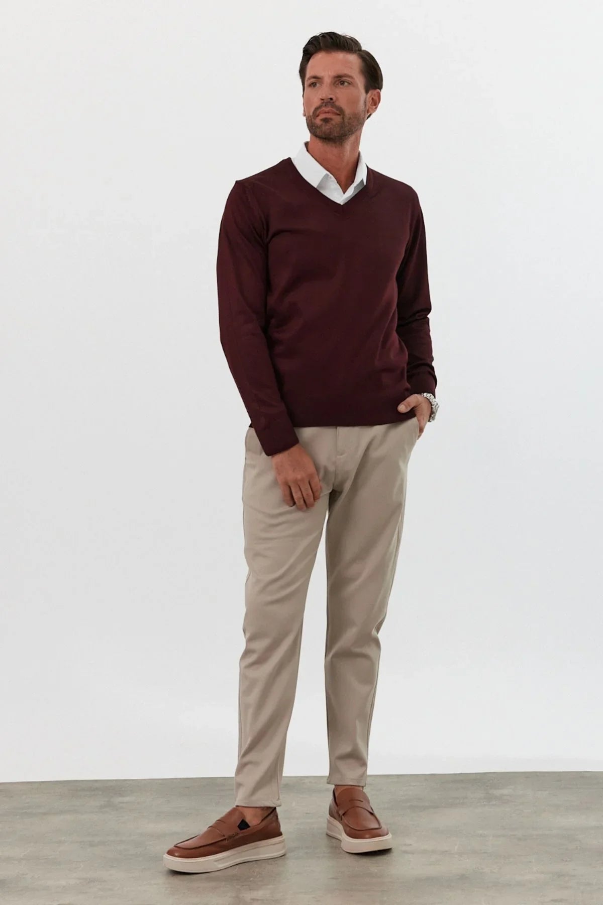 Erkek Büyük Beden Standart Fit Normal Kesim V Yaka Triko Kazak - Livio Ferri