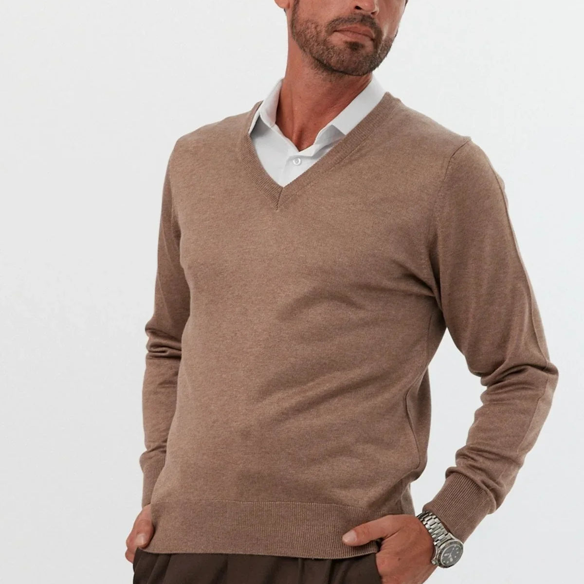 Erkek Büyük Beden Standart Fit Normal Kesim V Yaka Triko Kazak