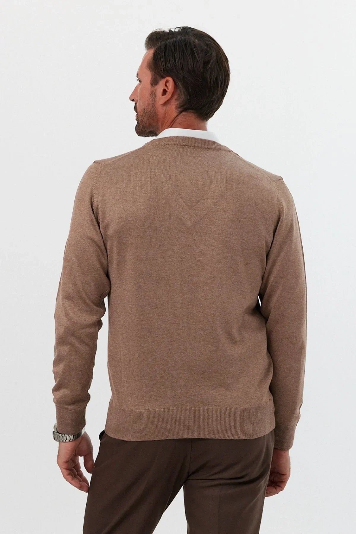 Erkek Büyük Beden Standart Fit Normal Kesim V Yaka Triko Kazak - Livio Ferri